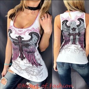 Vocal Ribbed Thermal Embellished Graphic Tank Top